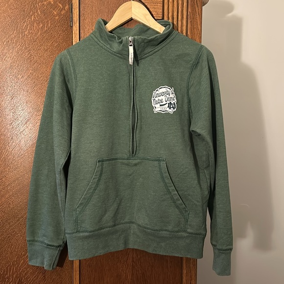 Notre Dame Quarter Zip 1/4 Pullover Sweater Vintage Green Irish Large - Picture 1 of 4